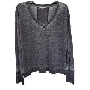Jane + Delancey V-Neck Sweatshirt Womens L Gray Acid Wash Button Cuff Pullover